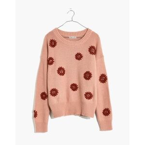 Madewell Flower Embroidered Pullover Sweater Dusty Blush